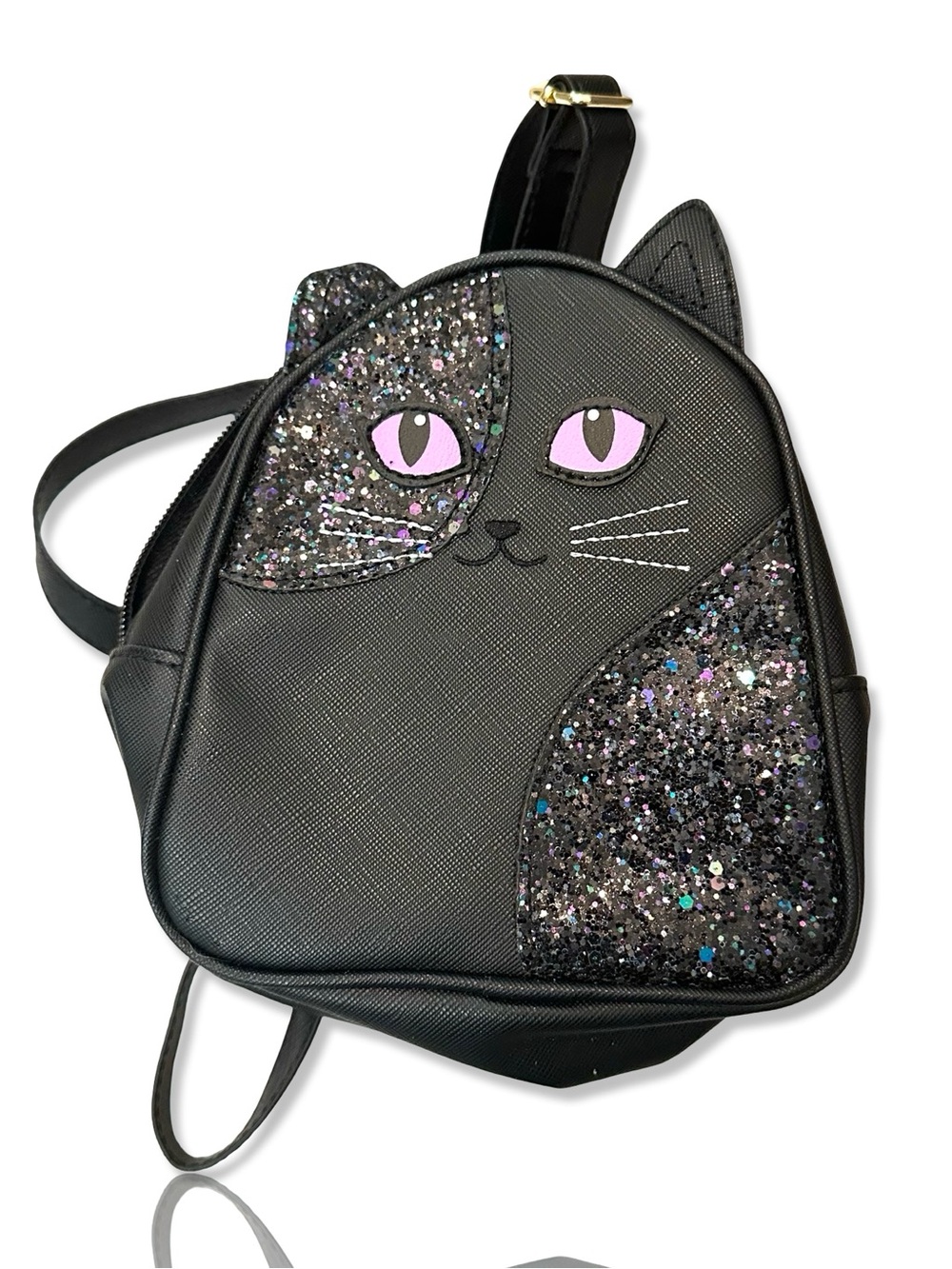 Kids Black Cat Glitter Mini Backpack - Unbranded